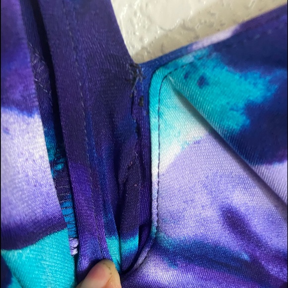 👁️3 for $20Jones New York Size 8 Blue Purple Floral Stretchy Ruched Waist dress - Picture 6 of 7